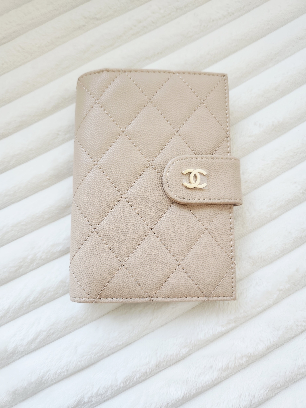 Chanel Quilted Beige Leather Passport Holder Wallet